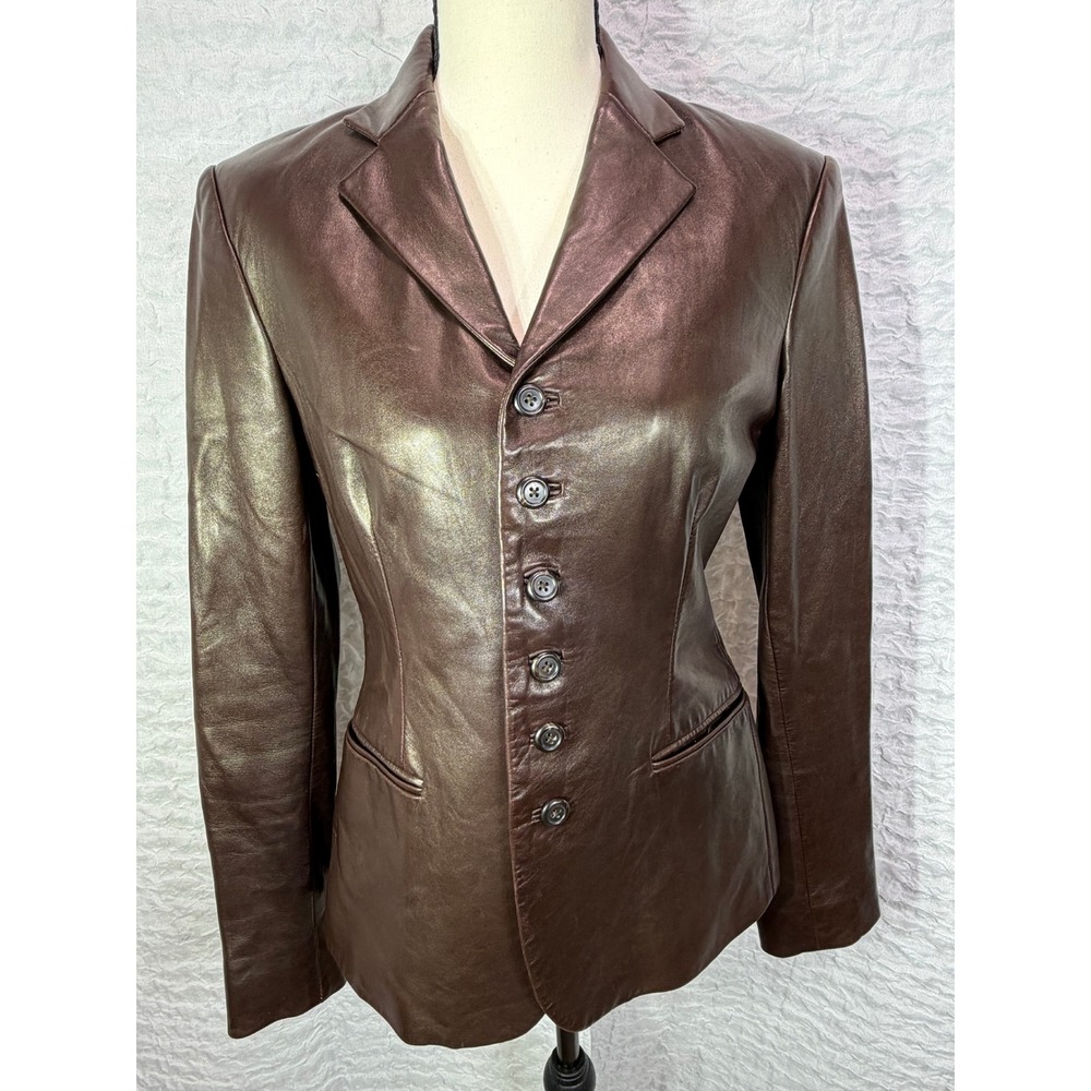 Ralph Lauren Dark Brown Lambskin Leather Blazer Jacket 6-Button Neiman Marcus 8